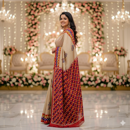 Tussar Silk Saree –  Hand Embroidered Gujrati Stitch