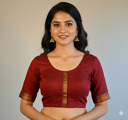 Maroon Zari Border Cotton Blouse