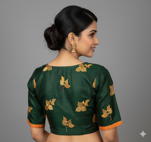 Embroidered Emerald Green Silk Cotton Blouse