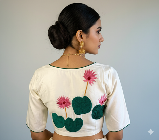 Embroidered Off-White Silk Cotton Blouse