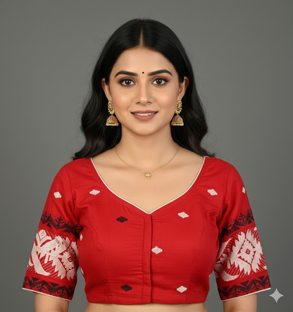 Red Cotton Jamdani  Blouse