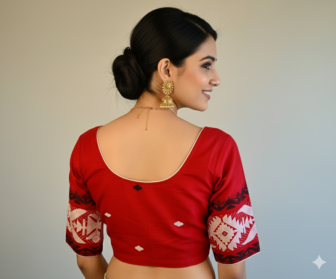 Red Cotton Jamdani  Blouse
