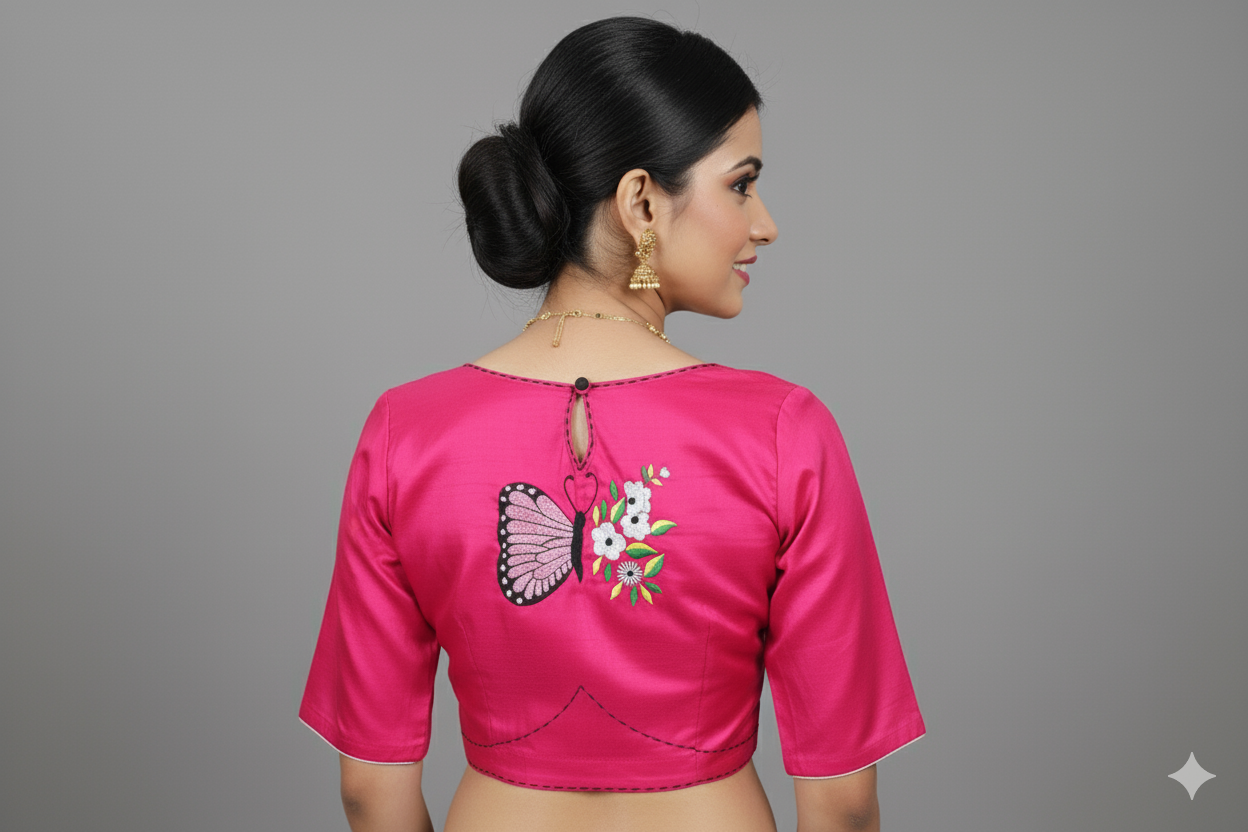 Embroidered Pink  Silk Cotton Blouse