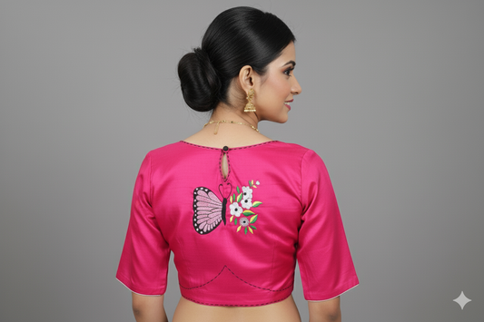 Embroidered Pink  Silk Cotton Blouse