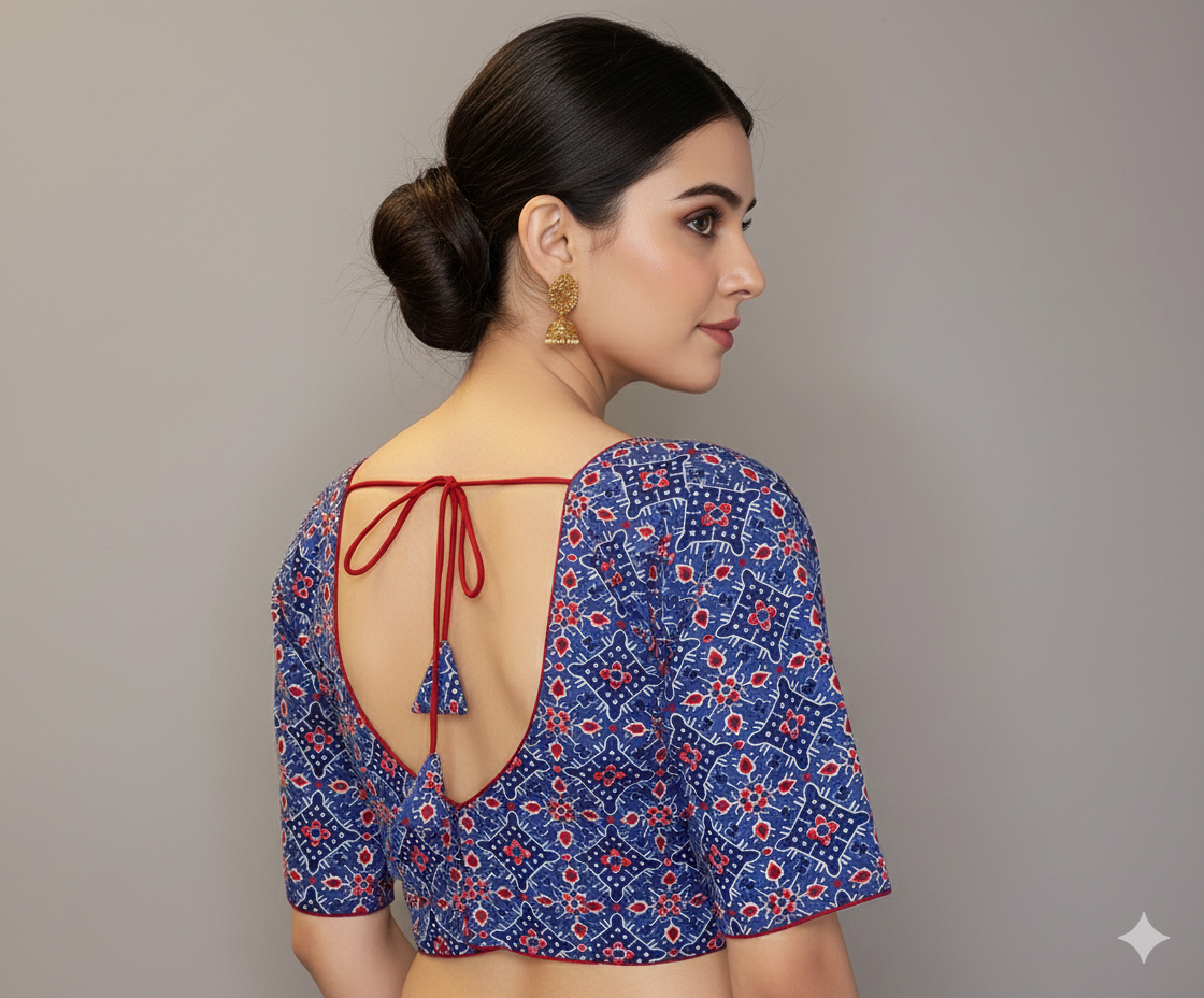 Cobalt Blue Jaipur Printed Cotton Blouse