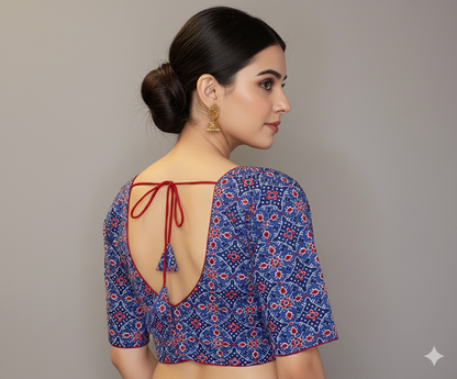Cobalt Blue Jaipur Printed Cotton Blouse