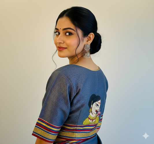 Hand painted  Silk Cotton Khun Blouse
