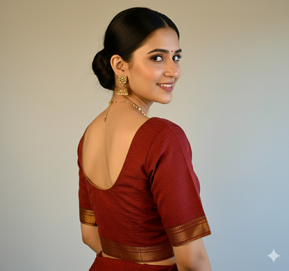 Maroon Zari Border Cotton Blouse