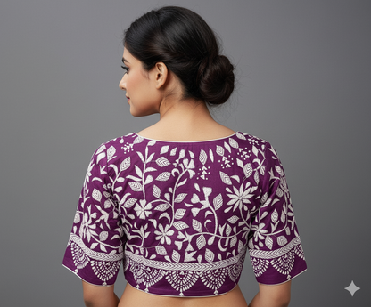 Purple Silk Cotton Blouse in Kantha Stitch