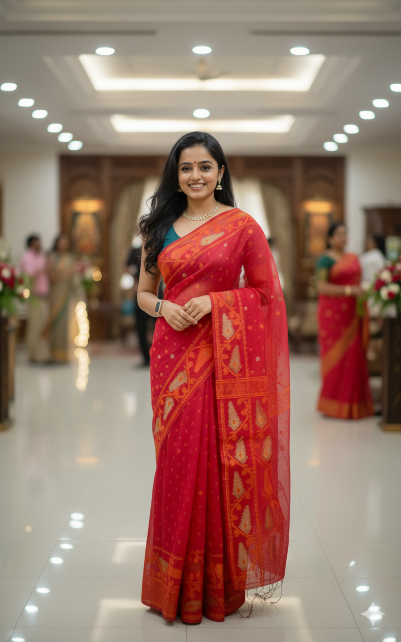 Red Soft Dhakai Jamdani