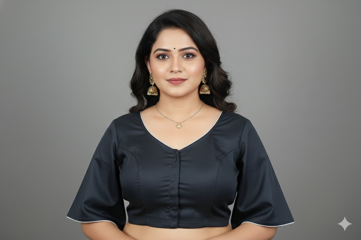 Embroidered Steel Grey  Silk Cotton Blouse