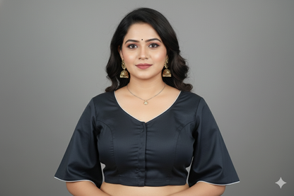 Embroidered Steel Grey  Silk Cotton Blouse