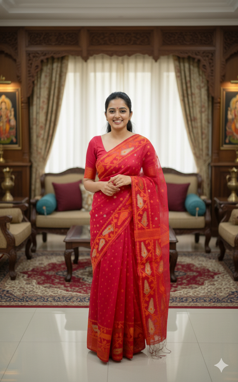 Red Soft Dhakai Jamdani