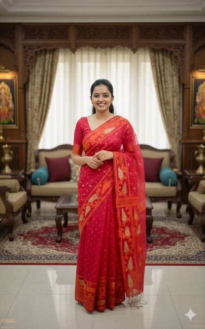 Red Soft Dhakai Jamdani