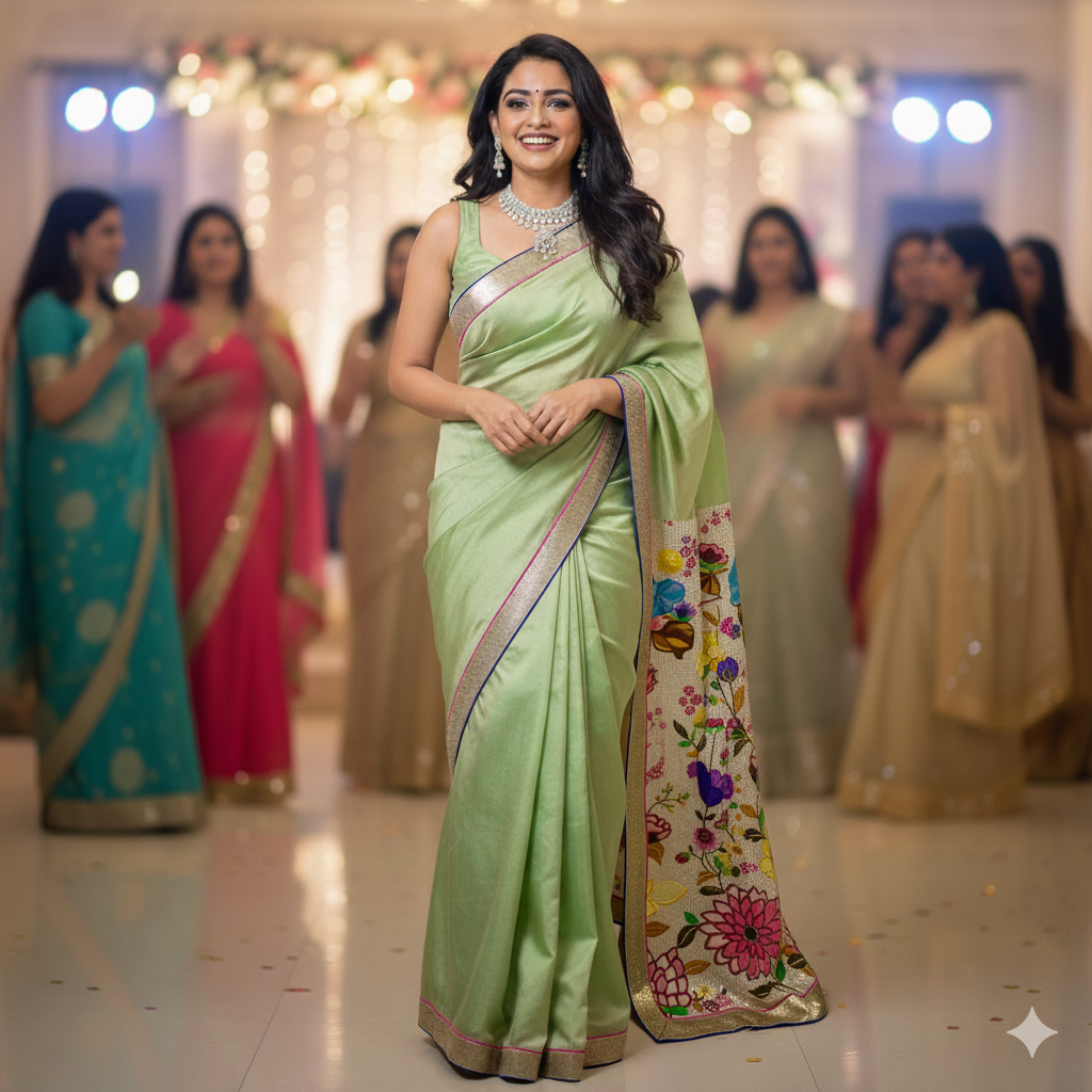 Mint Green Designer Katan Silk Saree