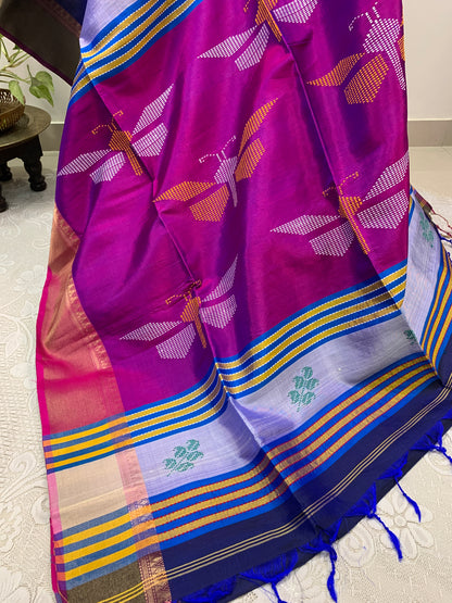 Dark Blue Pure Silk Kalakshetra Saree