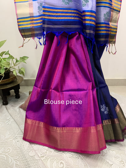 Dark Blue Pure Silk Kalakshetra Saree