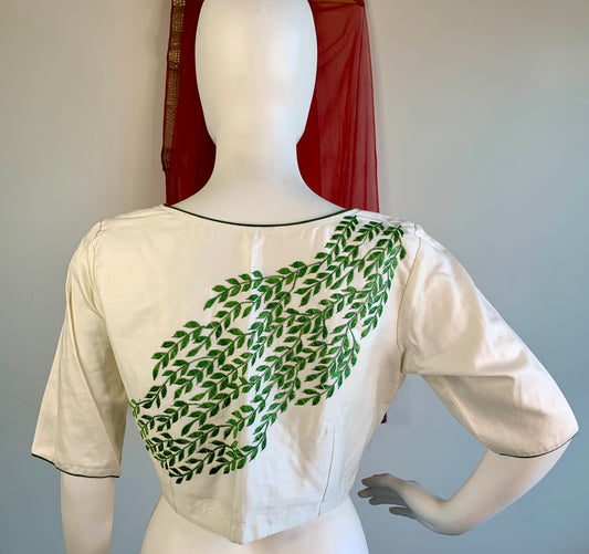 Embroidered Off-White Silk Cotton Blouse