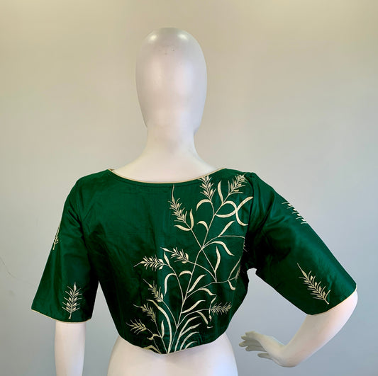Embroidered Emerald Green Silk Cotton Blouse