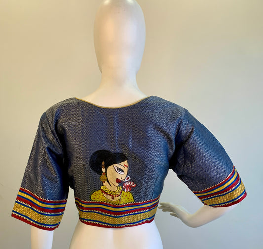 Hand painted  Silk Cotton Khun Blouse