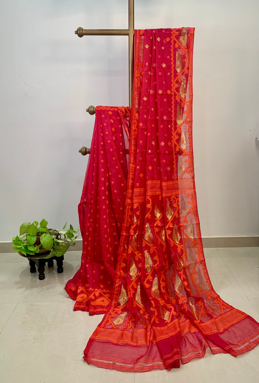 Red Soft Dhakai Jamdani