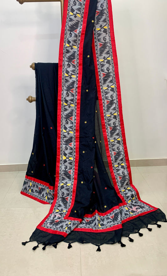 Black Cotton saree with Dhakai Border