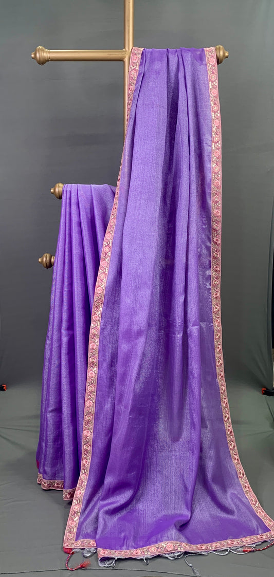 Lilac Colour  Linen Tissue Saree