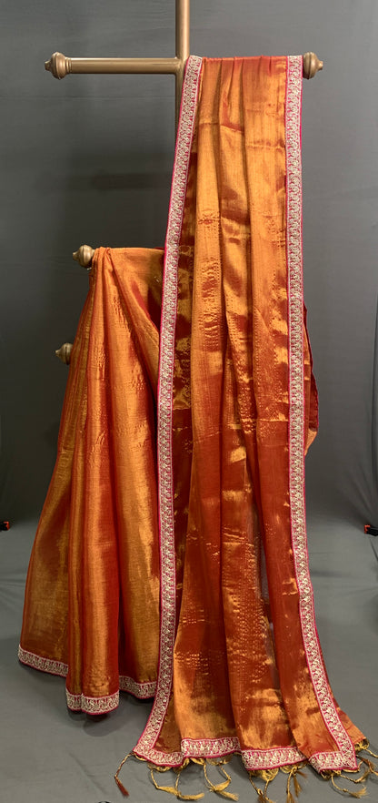 Rust Colour Linen Tissue Saree
