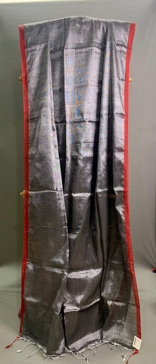 Steel Grey Colour  Linen Tissue Saree