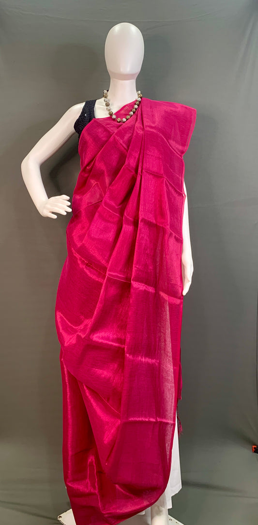 Rani Colour Linen Tissue Saree