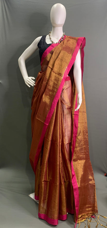 Rust Colour Linen Tissue Saree