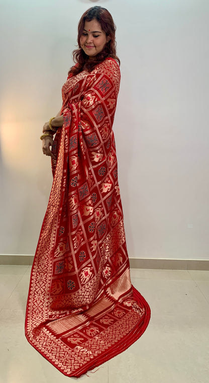 Red Modal Silk Gharchola Saree