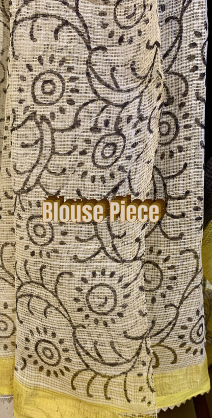 Bagru Printed Black and Yellow Colour Cotton Kota