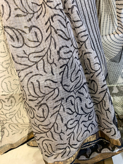 Salt and Pepper Striped Bagru Cotton Kota
