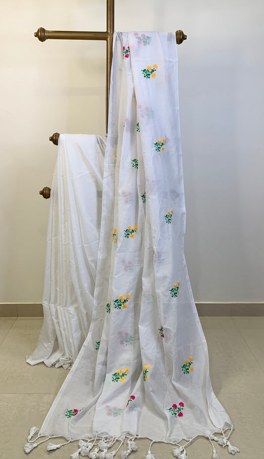 White Embroidered Khadi Cotton