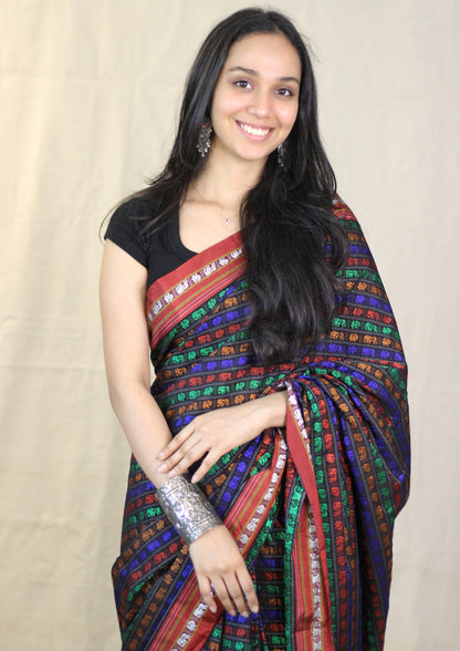 Black Hazaar Buti Silk Cotton Ilkal Saree