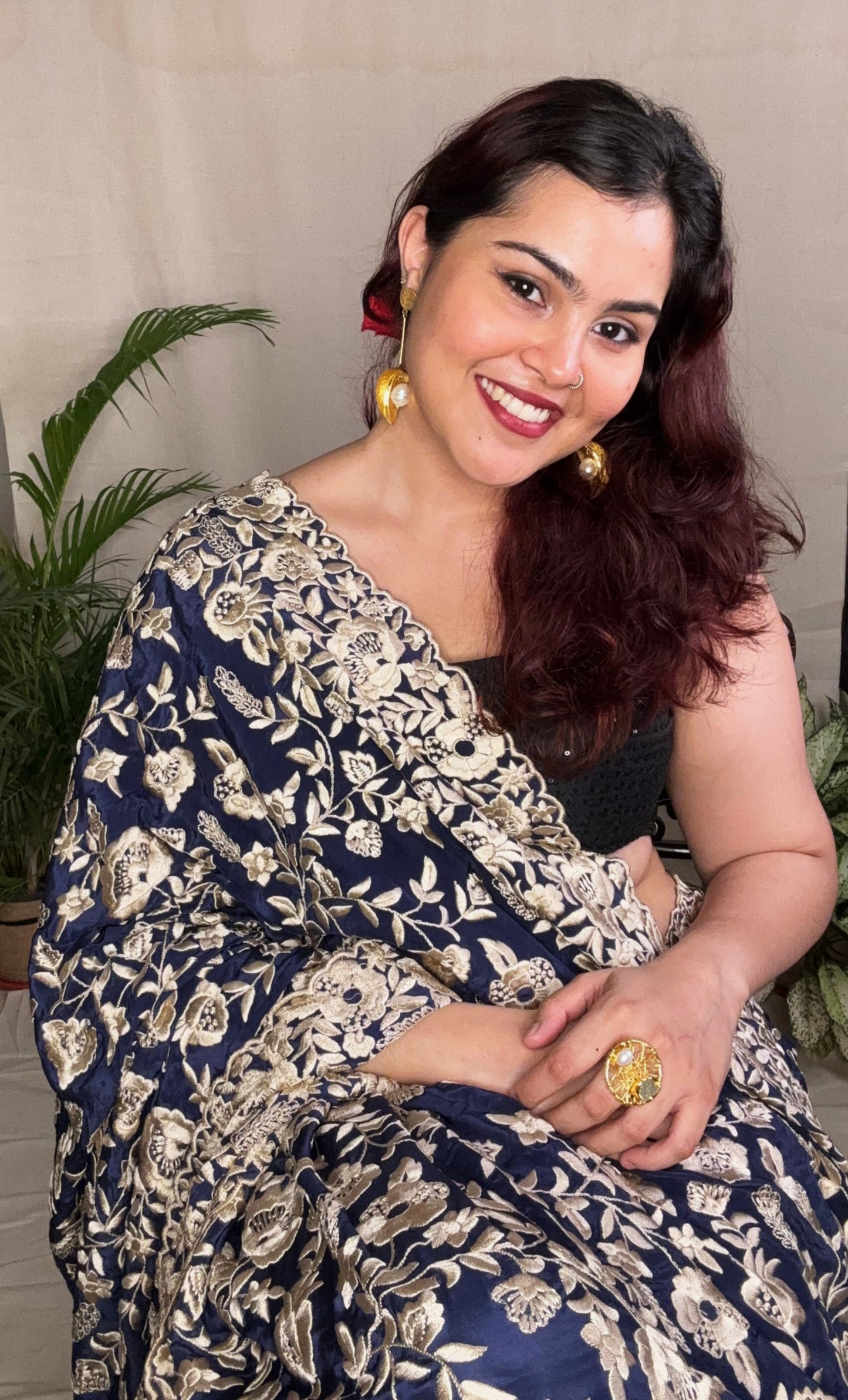 Blue Parsi Work Crepe Silk Saree