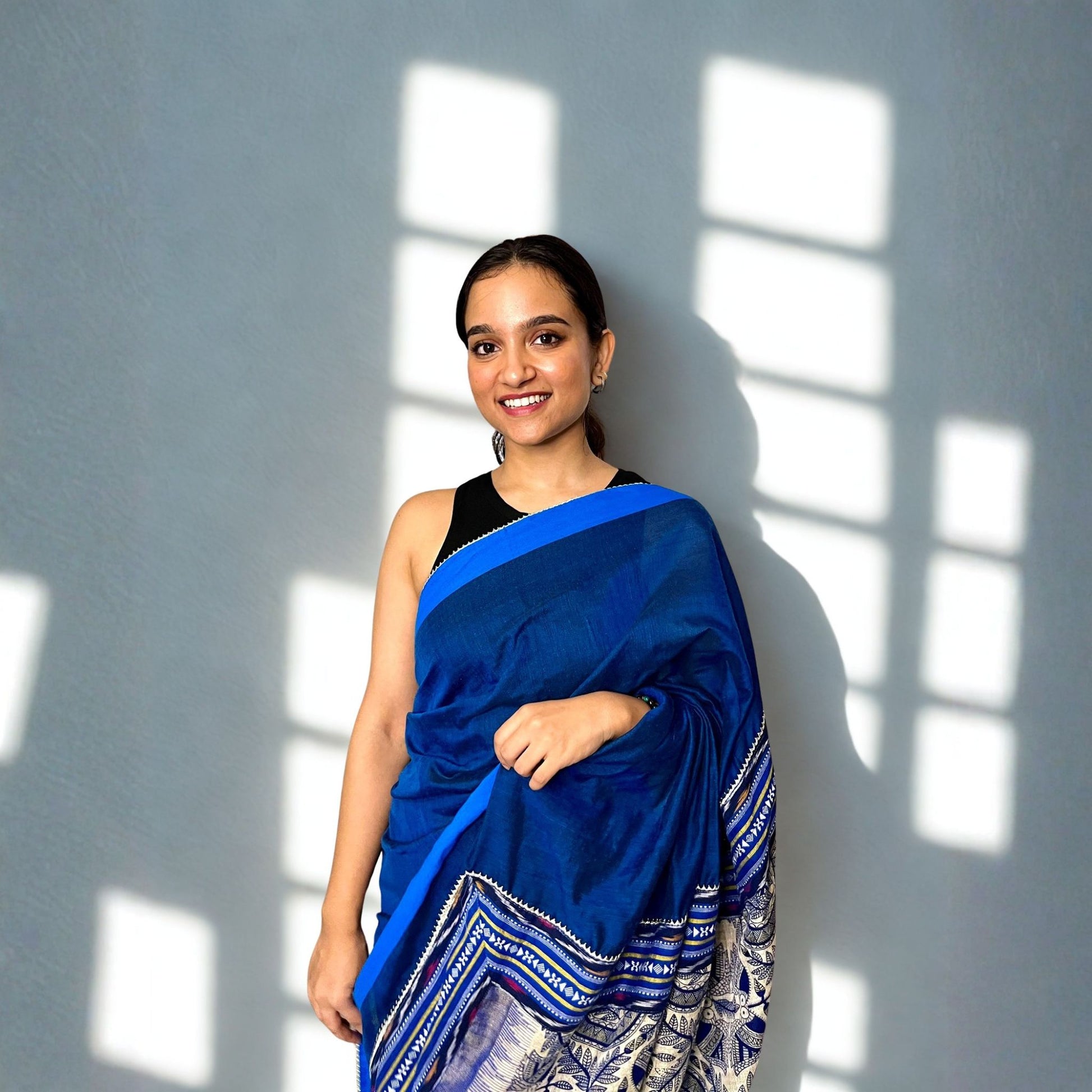 Dark Blue Designer Khadi Cotton Saree