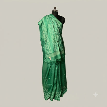 Green Tussar Dhakai Jamdani Saree