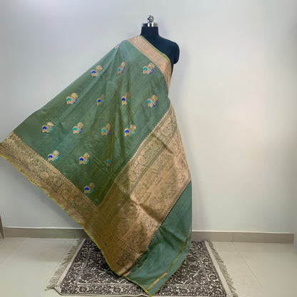 Pesta Green Tussar Banarasi Silk Saree