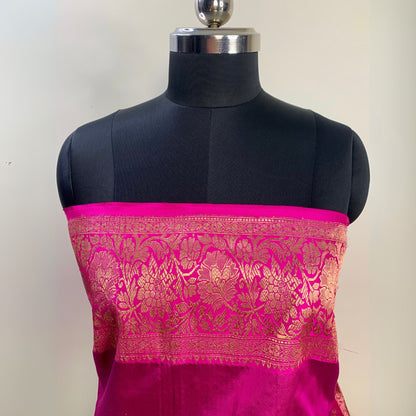 Light Grey & Pink Tussar Banarasi Silk Saree