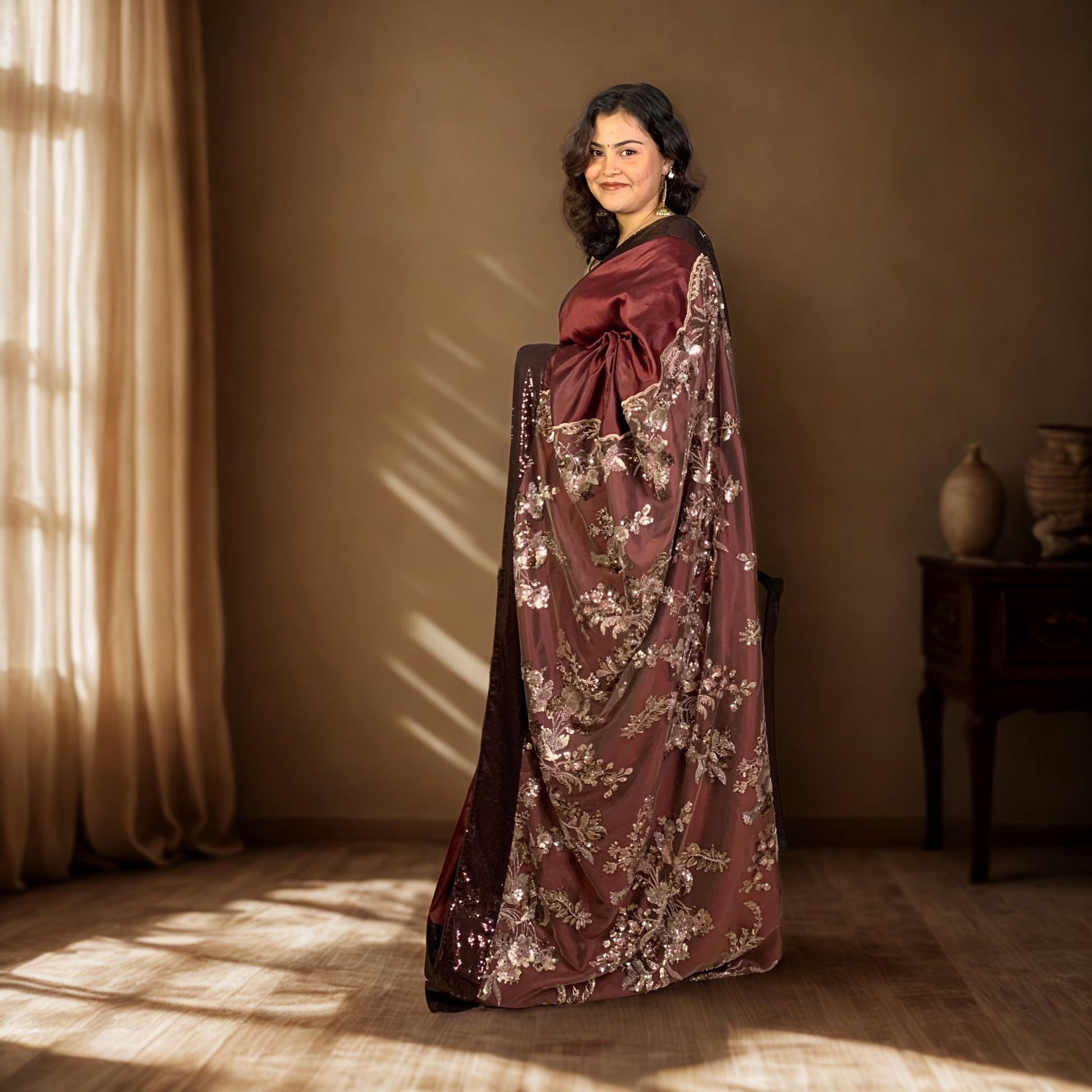 Coffee Brown Designer Katan Silk Saree