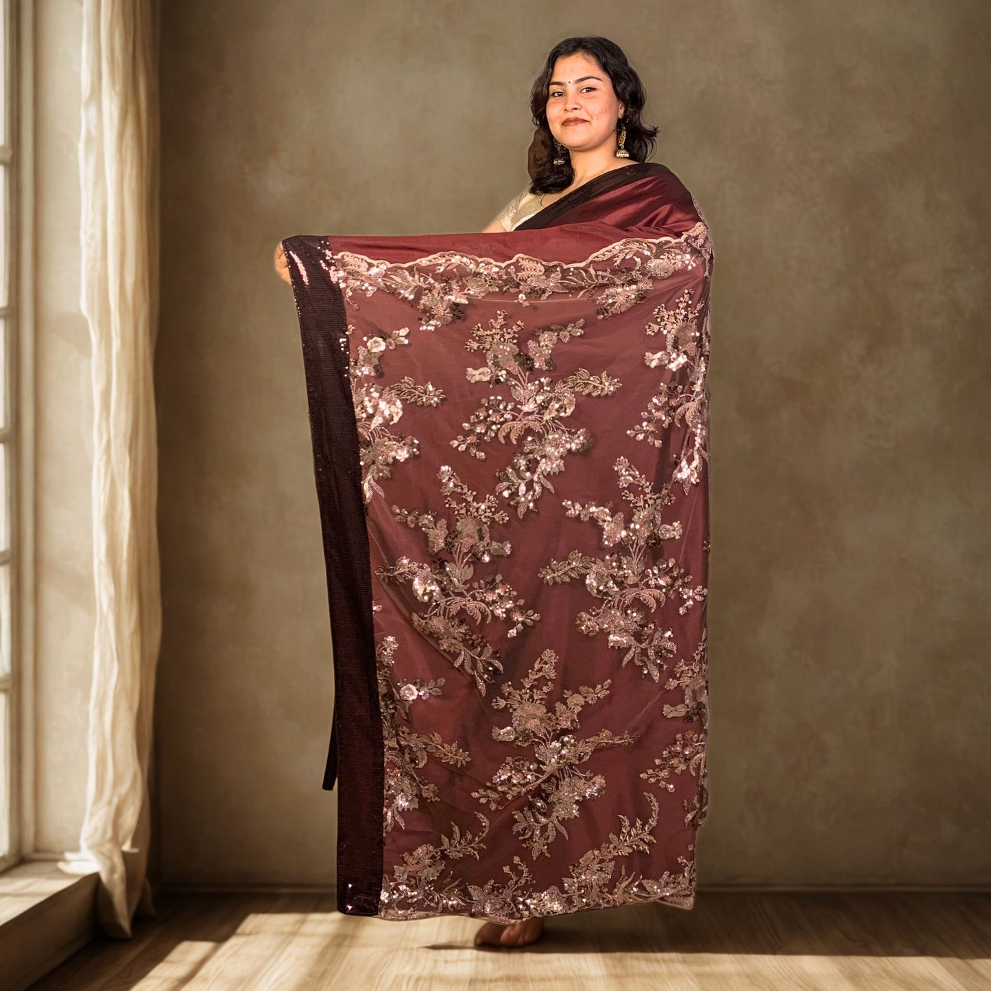 Coffee Brown Designer Katan Silk Saree