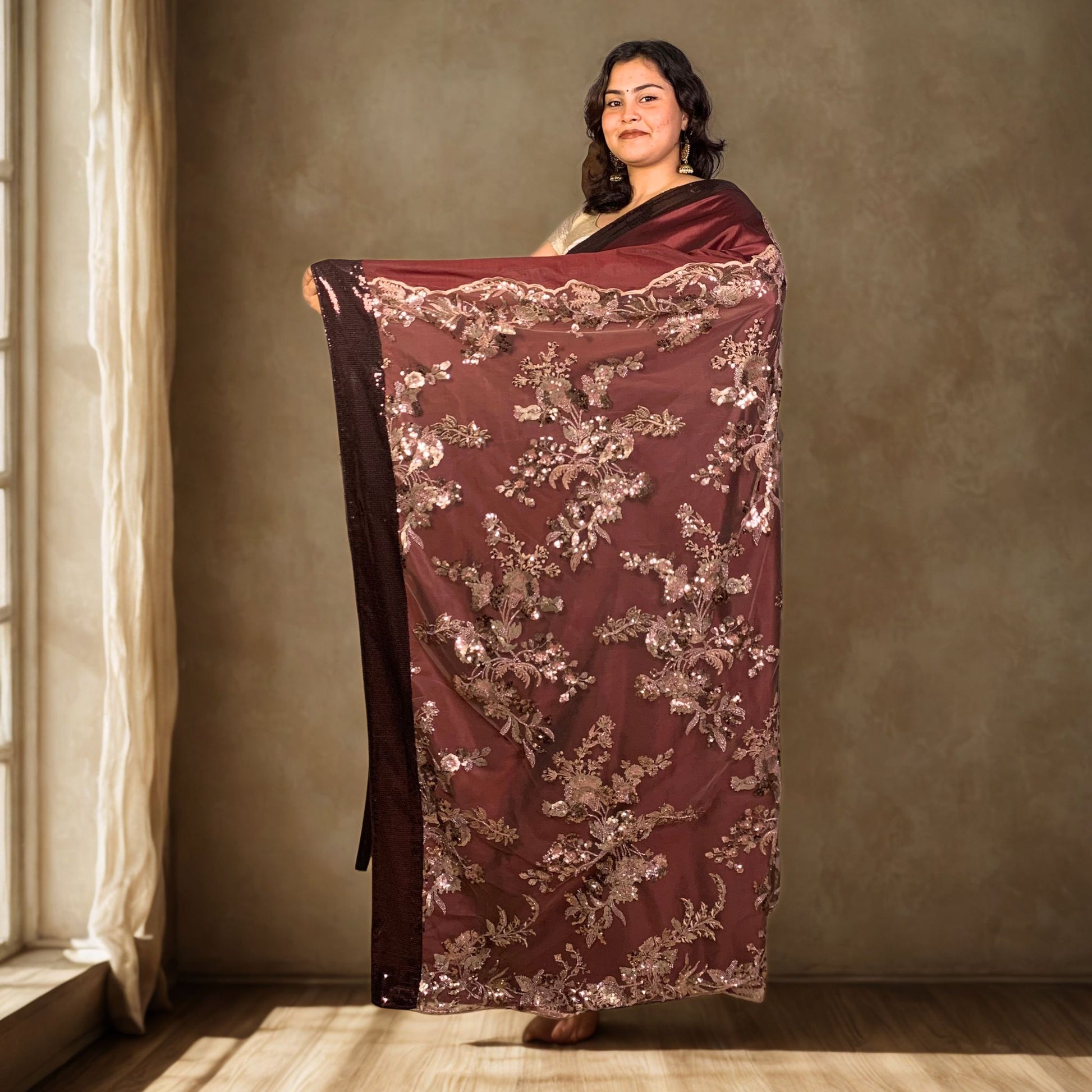 Coffee Brown Designer Katan Silk Saree
