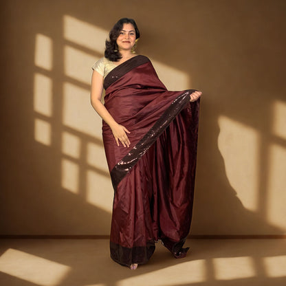 Coffee Brown Designer Katan Silk Saree