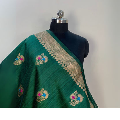 Emerald Green Tussar Banarasi Silk Saree