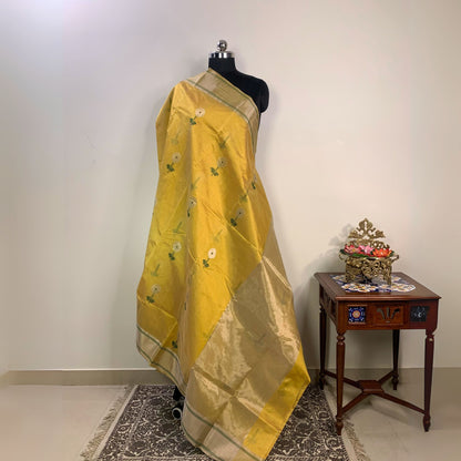 Yellow Green Chanderi Silk Saree