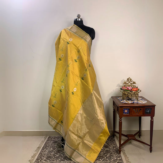Yellow Green Chanderi Silk Saree
