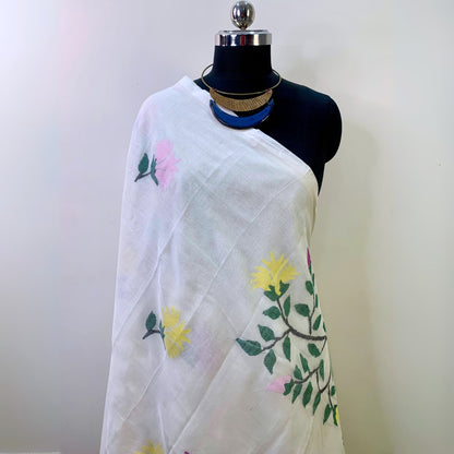 White Cotton Dhakai Jamdani Saree