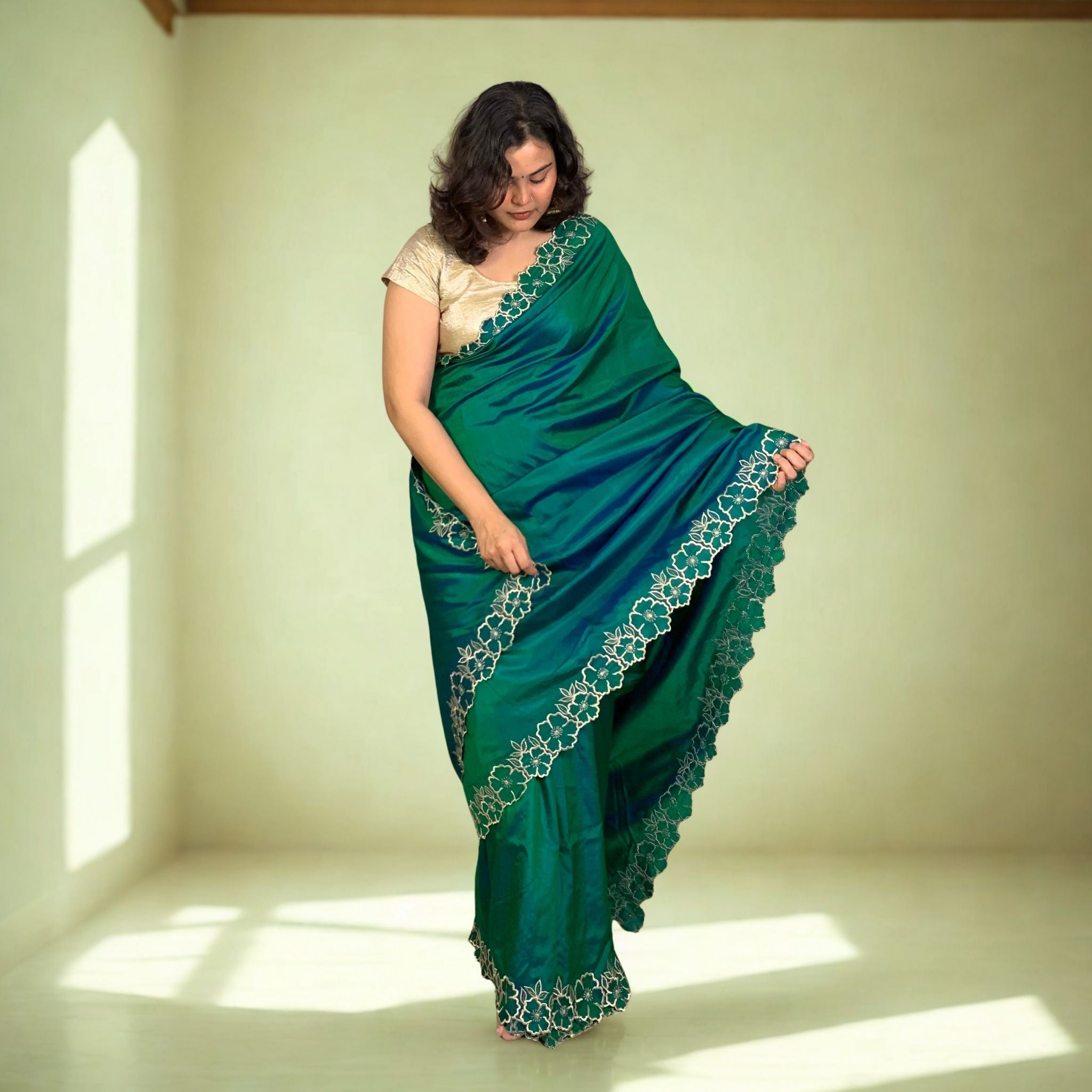 Green Designer Katan Silk Saree